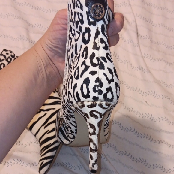 Guess Black and White Zebra/cheetah Print Heeled Boots - Picture 3 of 8
